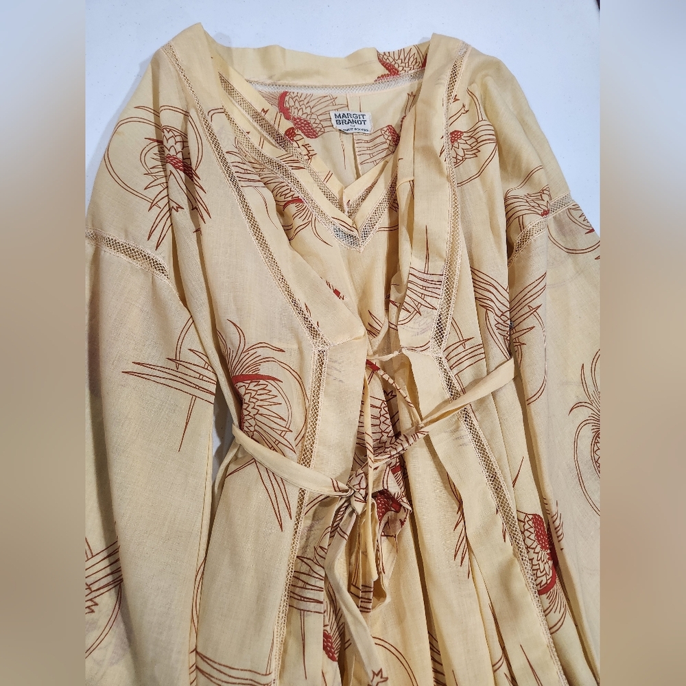 70s Margit Brandt Yellow Kimono Red Pattern Nightgown Formfit Rogers Chemises - Picture 12 of 12